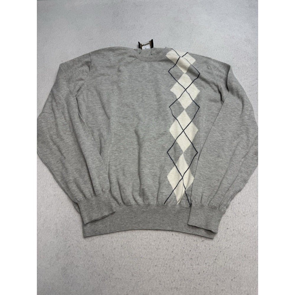 Barbour Sweater Mens Large Gray Argyle Crewneck Lightweight Pullover Scotland